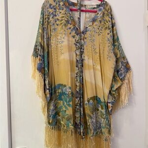 Spell & The Gypsy Yellow and Blue Floral Kimono Dress with Tassels